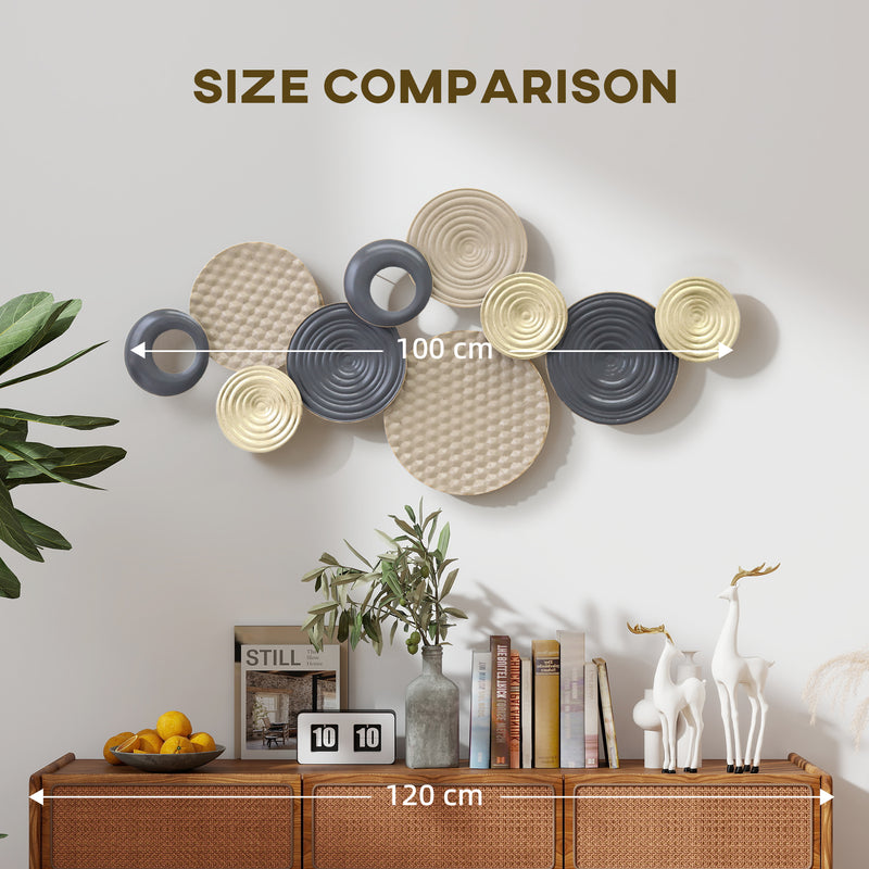 Metal Wall Art for Living Room Easy Hang Hand Painted Modern Design Khaki Gold Black