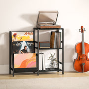 Black 3 Tier Record Player Stand With Storage Shelf For Living Room Or Bedroom Use