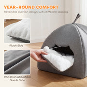 Cat House with Reversible Cushion and Toy Ball for Cosy Indoor Rest Grey White AOSOM