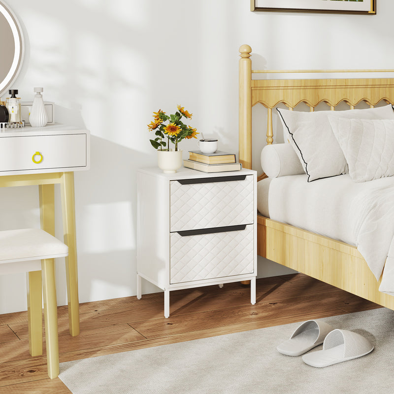 Chest of Drawers with 2 Fabric Drawers and Sturdy Aluminium Handles for Bedroom Storage White