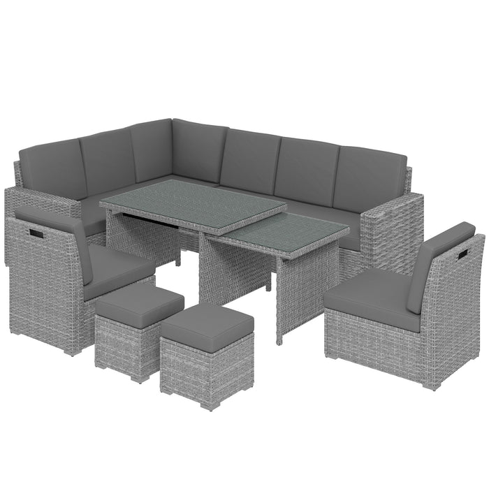 Light Grey 7 Seater Rattan Garden Sofa Set With Expanding Table by Outsunny