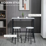 Three Piece Marble Effect Bar Table Set with Stools White and Black by HOMCOM