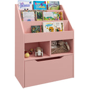 Kids Bookshelf and Toy Organiser with Drawer and Wheels for Easy Storage, Pink