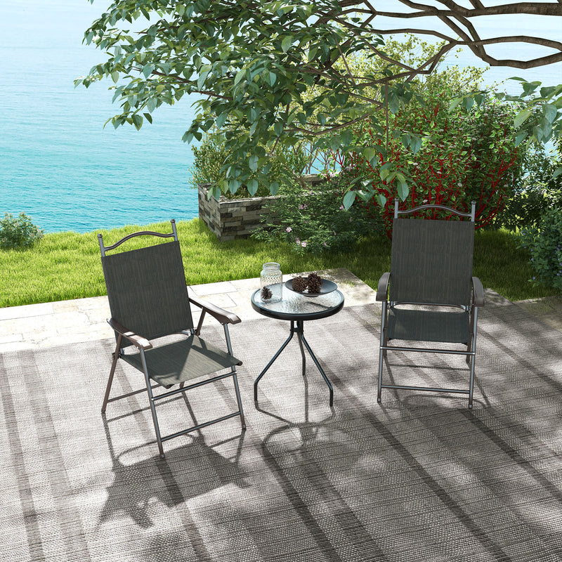 Set of 2 Folding Garden Chairs with Breathable Mesh Seats for Outdoor Use Dark Brown AOSOM