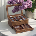 Wooden Watch Box with 8 Slots and Glass Lid Two Tier Display Case with Cushions by Songmics