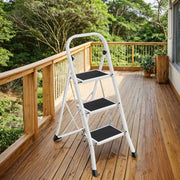 Folding Three Step Ladder with Anti Slip Treads and Sturdy Steel Frame by Songmics