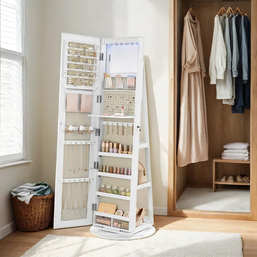 Lockable Swivel Jewellery Cabinet with Full Length Mirror and Organiser Storage by Songmics