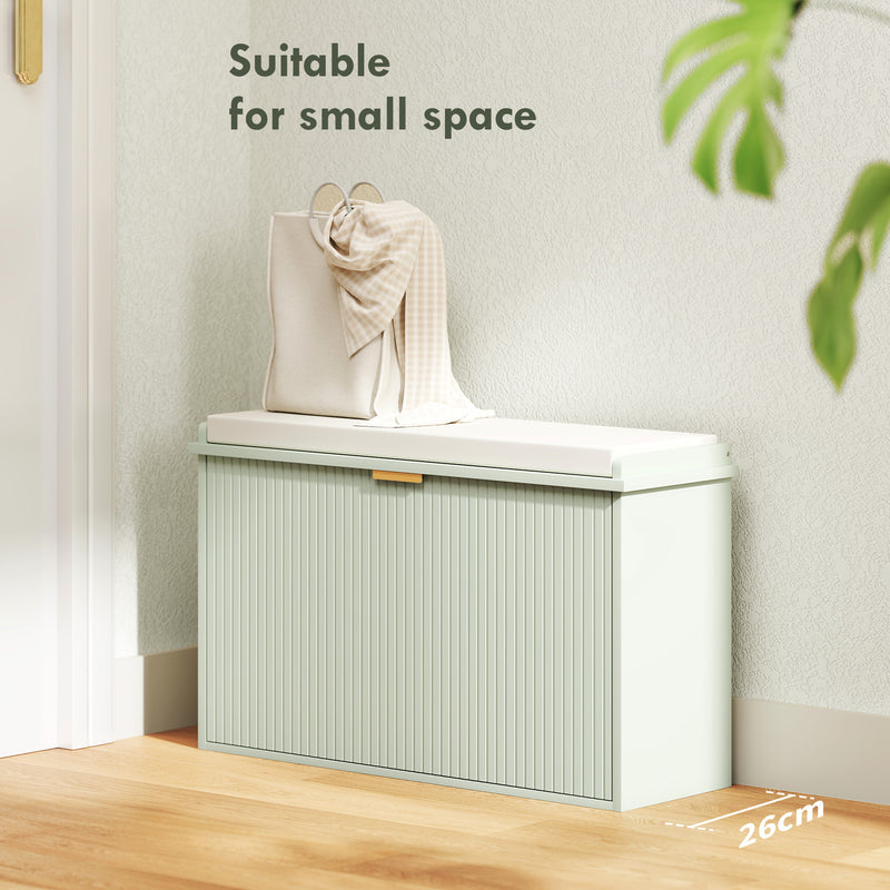 Green Shoe Storage Bench with Padded Seat and Eight Compartments by HOMCOM