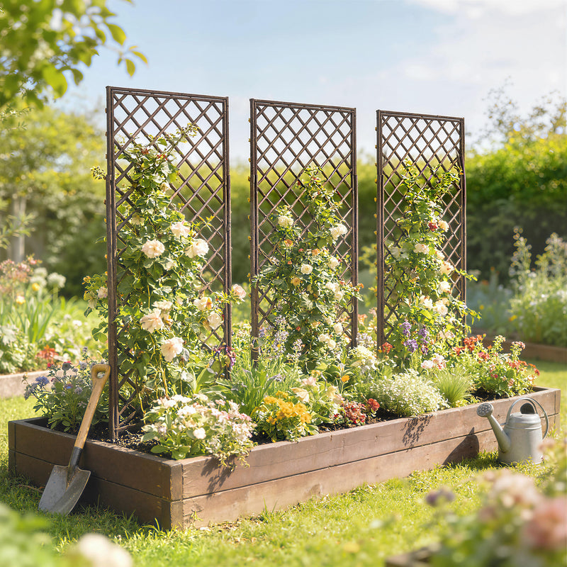 Garden Arch Set for Climbing Plants Hand Woven Wicker Slim Design Natural Wood Finish