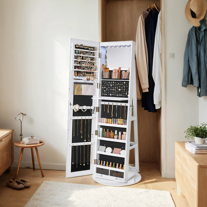 Lockable Swivel Jewellery Cabinet with Full Length Mirror and Organiser Storage by Songmics