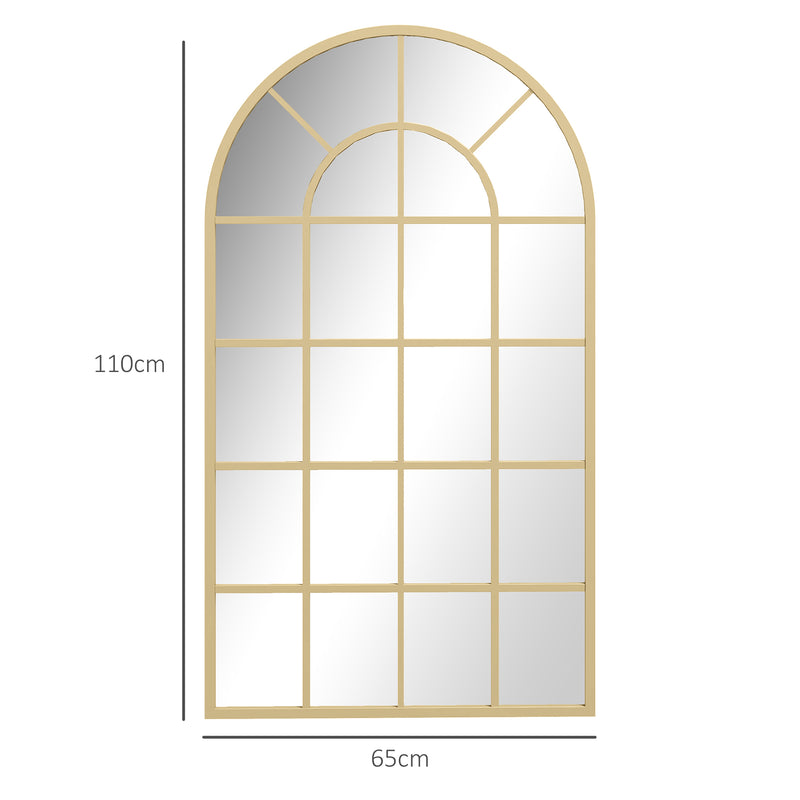 Arched Wall Mirror with Grid Design for Bedrooms and Hallways Gold Tone 110 x 65cm