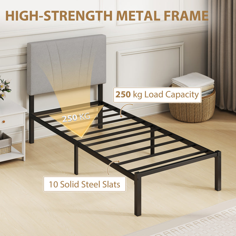 Single Bed Frame with Padded Headboard and 26 cm Underbed Storage Space Black Homcom