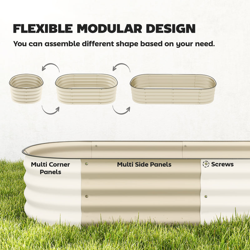 Galvanised Metal Raised Garden Bed With Safety Edging For Plants And Herbs Cream White AOSOM