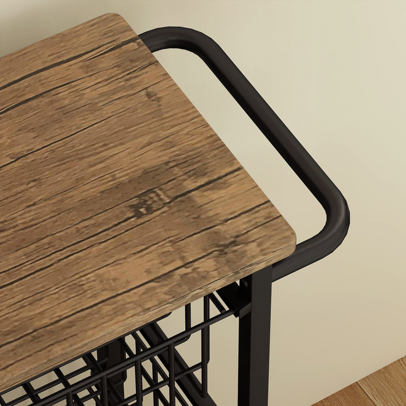 Kitchen Storage Trolley with 4 Mesh Baskets and Wood Effect Top for Extra Worktop Space Oak Black