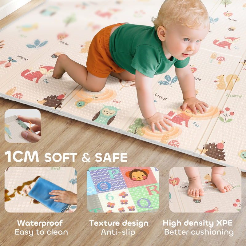 Foldable Reversible Foam Baby Play Mat Soft and Cushioned for Crawling Toddlers Grey AOSOM