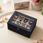 Wooden Watch Box with 8 Slots and Glass Lid 2 Tier Display Case with Cushions by Songmics