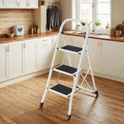 Folding Three Step Ladder with Anti Slip Treads and Sturdy Steel Frame by Songmics