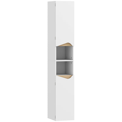 Tall Slim Bathroom Storage Cabinet with Shelves and Double Doors for Small Spaces White AOSOM