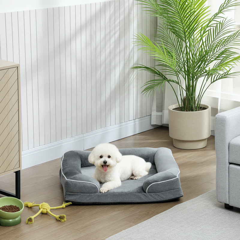 Raised Dog Sofa Bed With Removable Washable Cover Non Slip Base For Small Pets Grey AOSOM