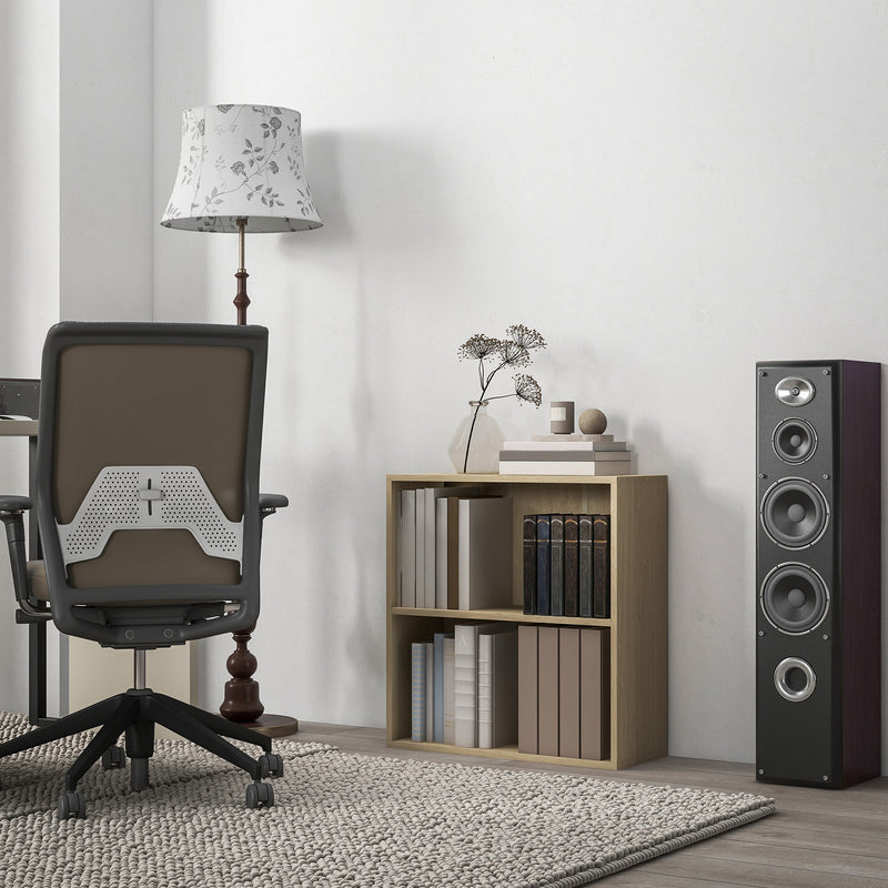 2 Tier Small Bookcase With Adjustable Shelf Ideal For Home Office Or Study, Natural