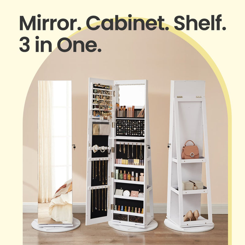 Lockable Swivel Jewellery Cabinet with Full Length Mirror and Organiser Storage by Songmics