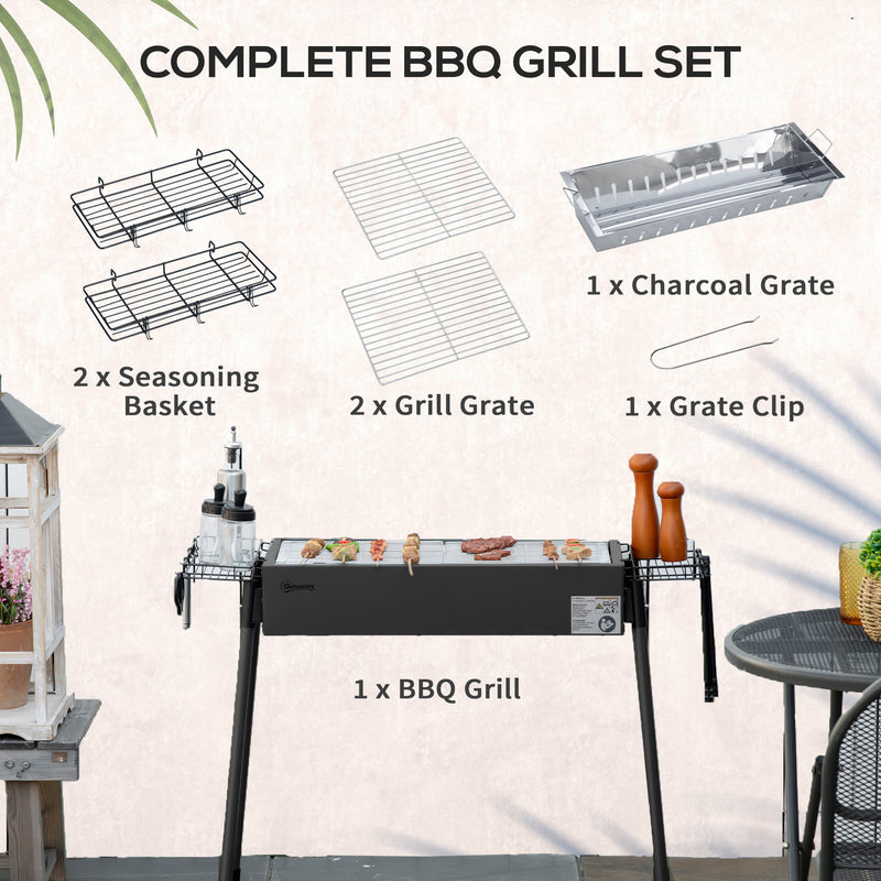 Outsunny Portable Charcoal BBQ Grill with Seasoning Baskets for Camping Picnic Hiking AOSOM