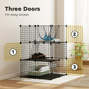 Modular Indoor Cat Enclosure with Adjustable Panels and Resting Hammock Black AOSOM