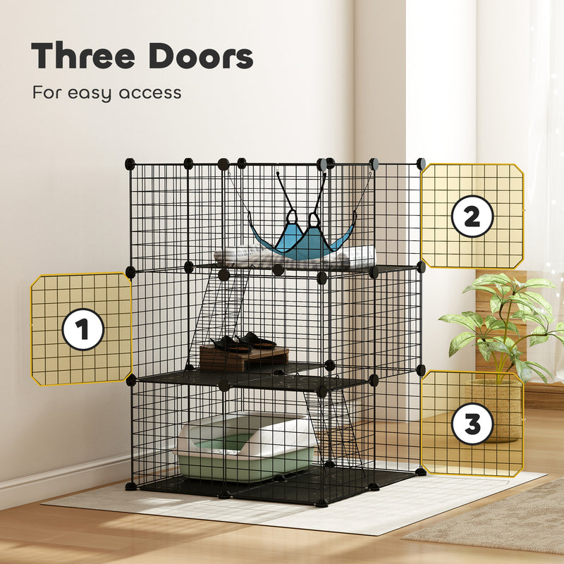 Modular Indoor Cat Enclosure with Adjustable Panels and Resting Hammock Black AOSOM