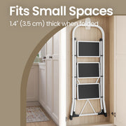 Folding Three Step Ladder with Anti Slip Treads and Sturdy Steel Frame by Songmics