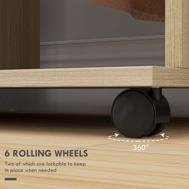 Open Wardrobe with Rails and Shelves for Easy Bedroom Storage on Wheels Natural Wood Finish