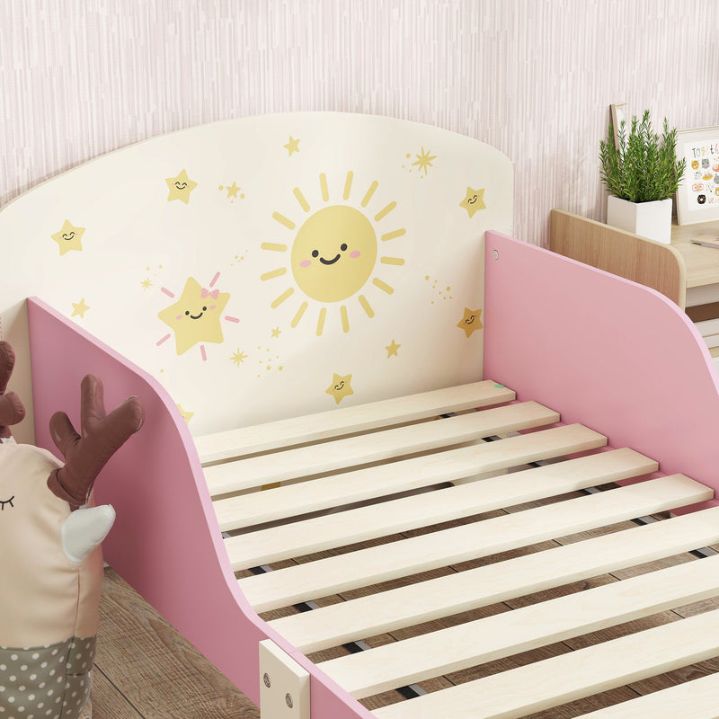 Toddler Bed with Storage and Guardrails Fits 140 x 70cm Mattress For Ages 3 to 8 Pink