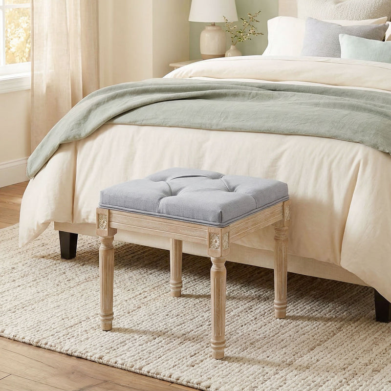 Cushioned Bench with Vintage Style for Extra Seating or Footrest Light Grey Cream AOSOM