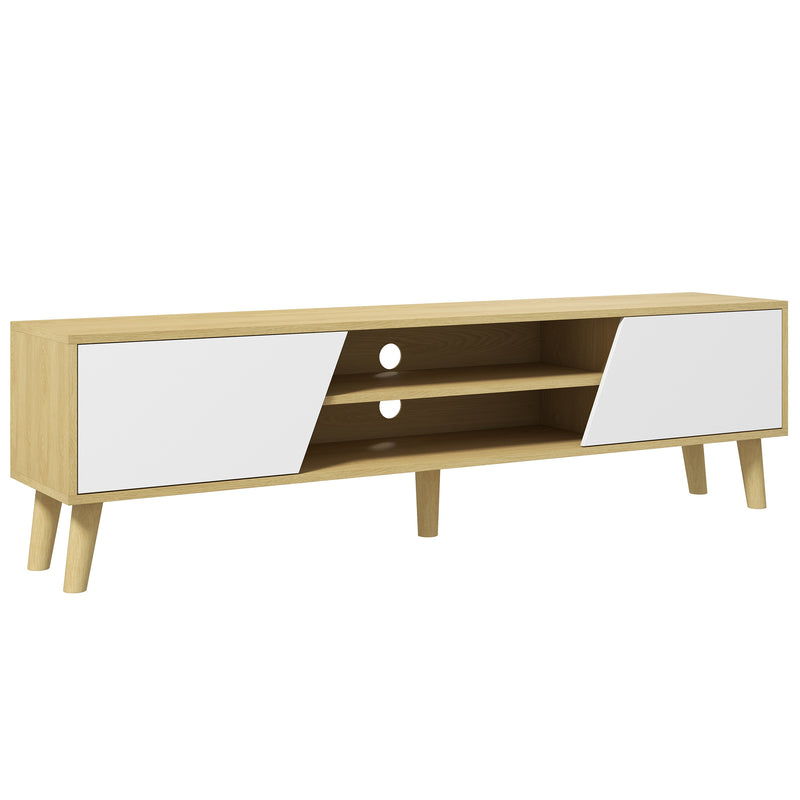Scandinavian Style TV Cabinet With Open Shelf and Cupboard Storage for Living Room White
