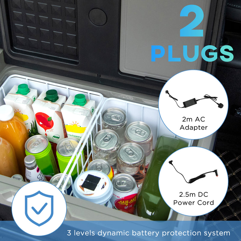 40L Portable Car Fridge Freezer with LED Light and Foldable Handles for Travel Grey AOSOM