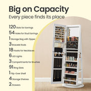 Lockable Swivel Jewellery Cabinet with Full Length Mirror and Organiser Storage by Songmics