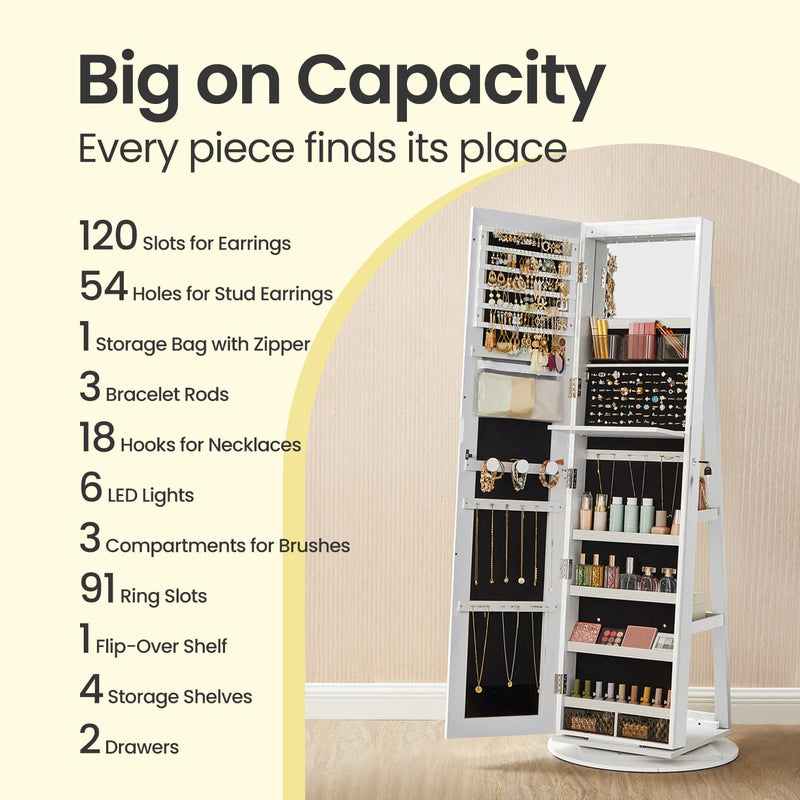 Lockable Swivel Jewellery Cabinet with Full Length Mirror and Organiser Storage by Songmics