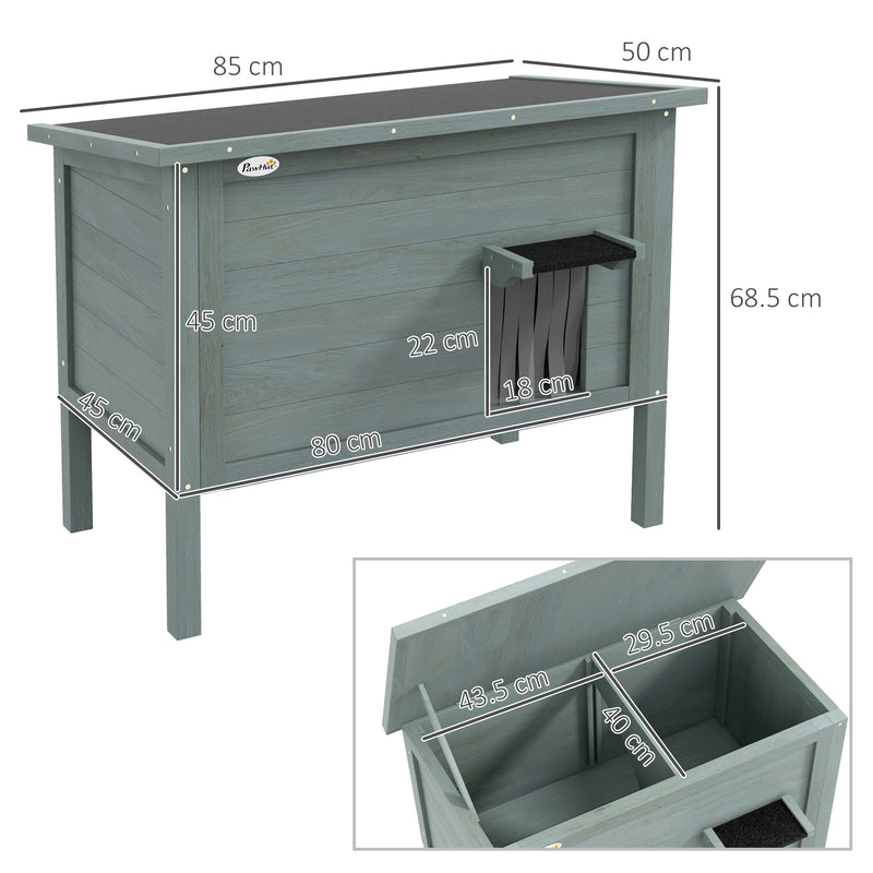 Wooden Insulated Cat House With Removable Floor And Opening Roof For Outdoors, Charcoal Grey
