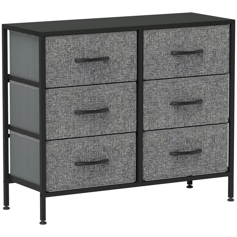 Black 6 Drawer Chest of Drawers with Steel Frame and Wooden Top for Bedroom and Nursery by HOMCOM