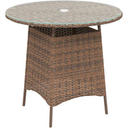Brown Rattan Garden Coffee Table with Tempered Glass Top and Umbrella Hole by Outsunny