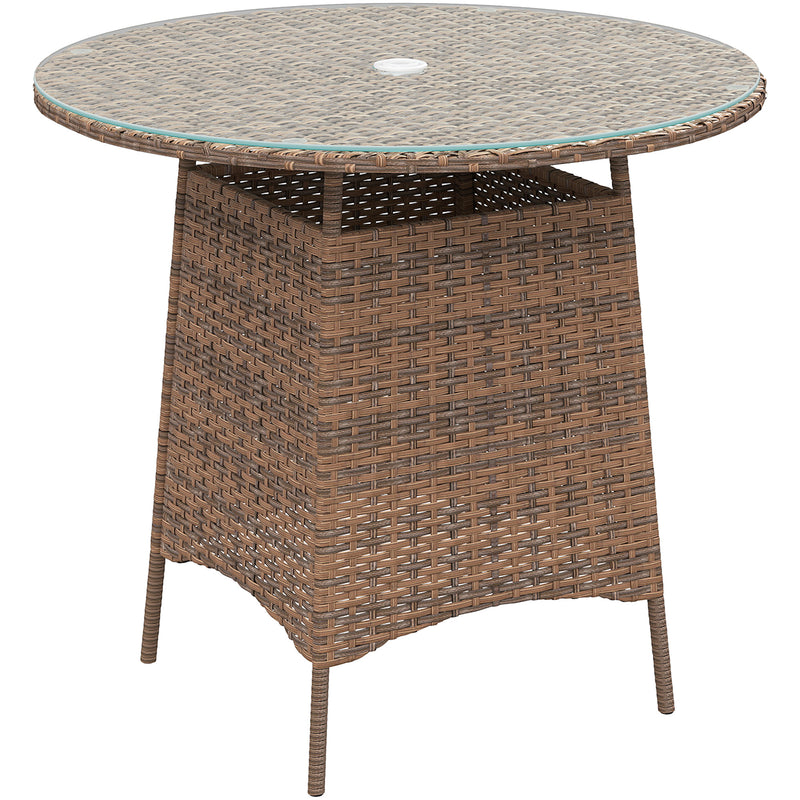 Brown Rattan Garden Coffee Table with Tempered Glass Top and Umbrella Hole by Outsunny