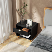 Set of 2 Bedside Tables with Drawer and Shelf Ideal for Bedroom Storage Black Gold Tone