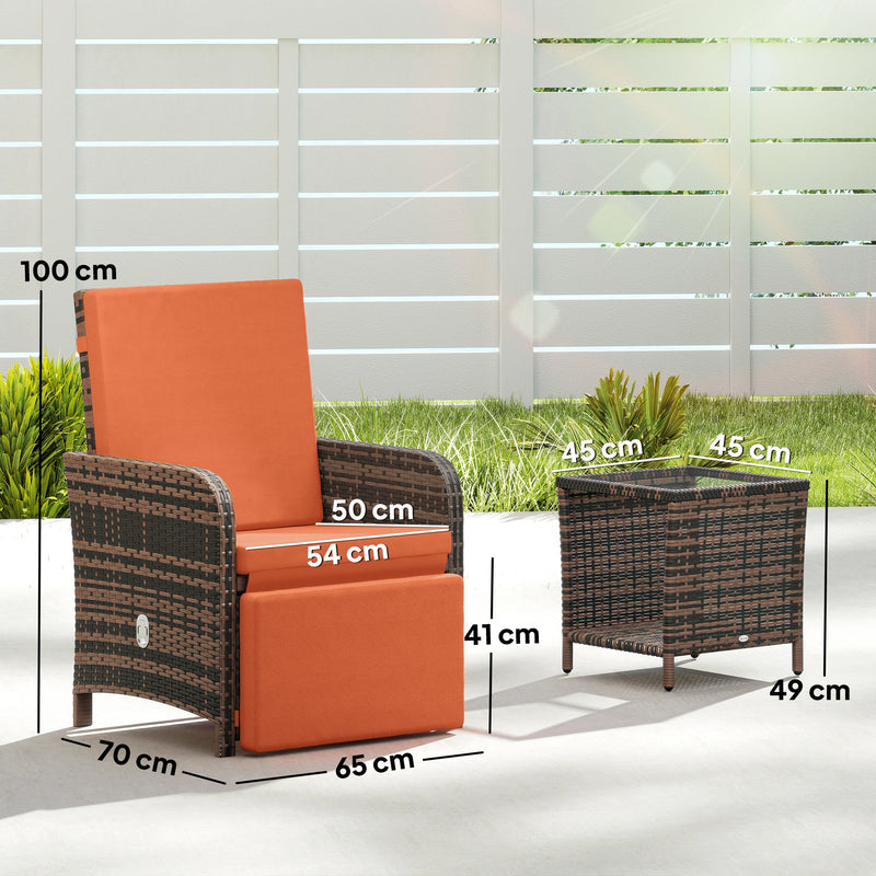 3 Piece Rattan Bistro Set With Cushions and Storage For Balcony or Patio Orange