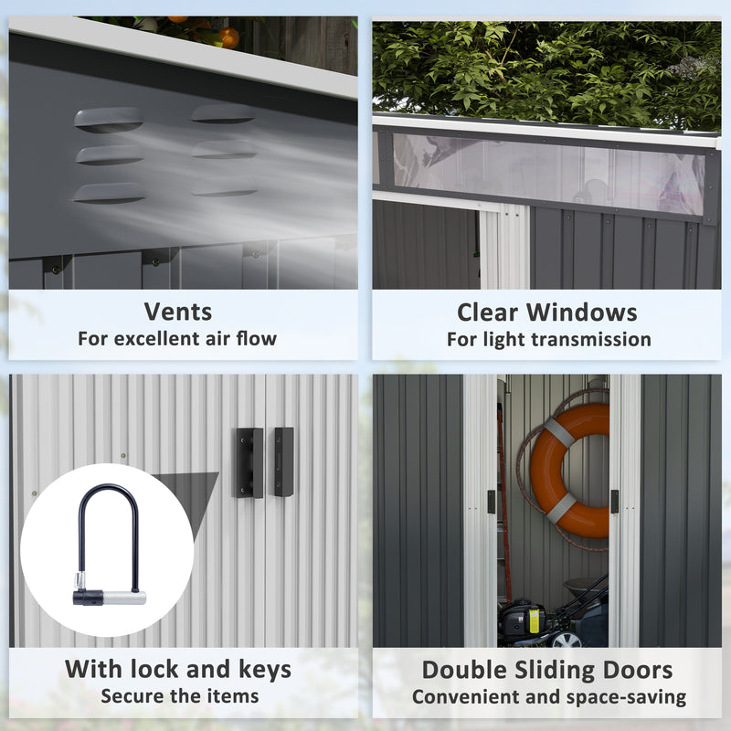 Grey 6.5 x 4FT Metal Garden Shed with Lockable Doors and Ventilation Panels