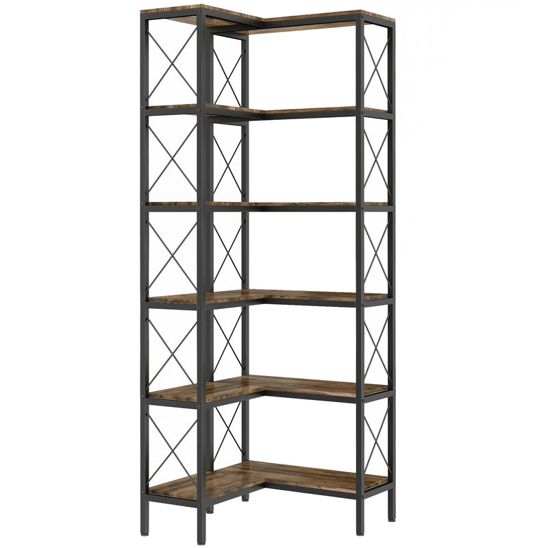 Corner Bookshelf with 5 Shelves for Space Saving Storage and Display Rustic Brown Homcom