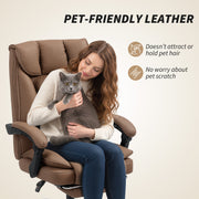 Reclining Faux Leather Swivel Office Chair with Padded Armrests and Footrest Brown