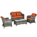 Four Piece Rattan Garden Sofa Set with Glass Top Table and Cushions Orange by Outsunny