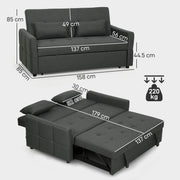 Two Seater Sofa Bed With Three Reclining Positions For Lounge Or Guest Room Charcoal Grey AOSOM