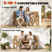 Wooden Garden Bench with Lift-Up Table and Hidden Storage for Outdoor Seating Teak AOSOM
