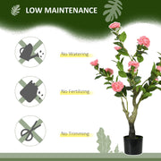 Set of 2 Artificial Camellia Plants in Pots For Indoor or Outdoor Display 95cm Pink AOSOM