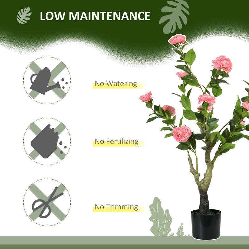 Set of 2 Artificial Camellia Plants in Pots For Indoor or Outdoor Display 95cm Pink AOSOM